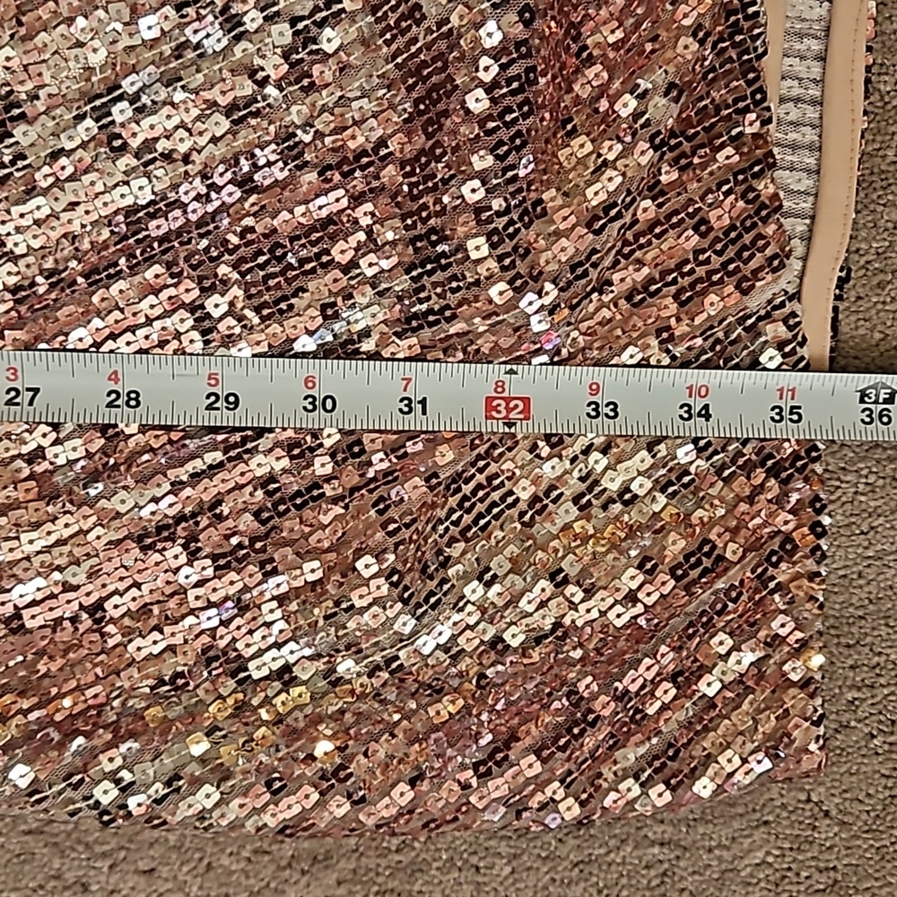 Boston Proper Pink Rose Gold Ruched Sequin Mini Cocktail Dress - Picture 10 of 13